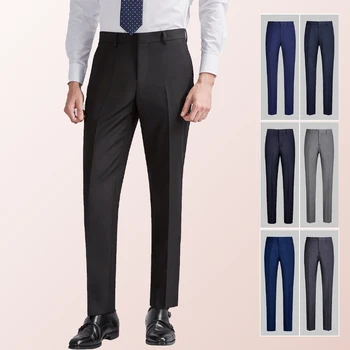 (Подлинная роскошь) Новые мужские итальянские брюки, приталенные брюки для профессионального костюма, прямые брюки для делового повседневного костюма, не глаженые - Изображение 1  