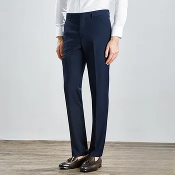 (Подлинная роскошь) Новые мужские итальянские брюки, приталенные брюки для профессионального костюма, прямые брюки для делового повседневного костюма, не глаженые - Изображение 2  