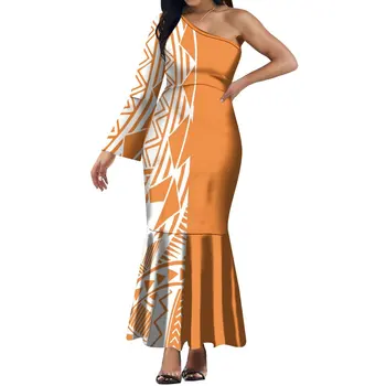 Полинезийское женское платье, летнее платье с длинным рукавом и одним плечом, платье с рыбьим хвостом, платье с рисунком в стиле ретро на заказ, длинное платье - Изображение 1  
