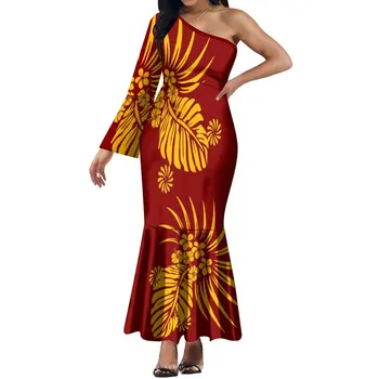 Полинезийское женское платье, летнее платье с длинным рукавом и одним плечом, платье с рыбьим хвостом, платье с рисунком в стиле ретро на заказ, длинное платье - Изображение 2  
