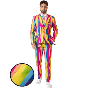 Приталенный модный мужской костюм премиум-класса Rainbow Glaze из 3 предметов, пальто + брюки - Изображение 1  
