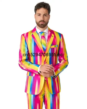 Приталенный модный мужской костюм премиум-класса Rainbow Glaze из 3 предметов, пальто + брюки - Изображение 2  