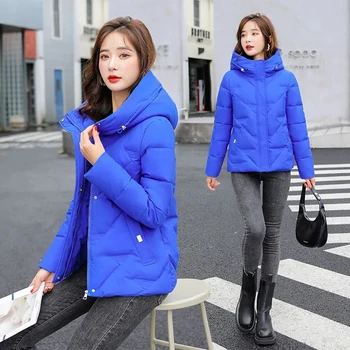 Пуховая куртка с хлопковой подкладкой, женская короткая зимняя новинка 2023 года, модное Свободное пальто с капюшоном в корейском стиле 