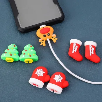 Рождественский милый протектор USB-кабеля для Apple iPhone, кабель для зарядки, линия передачи данных, протектор шнура, защитный чехол, чехол для намотки кабеля - Изображение 2  