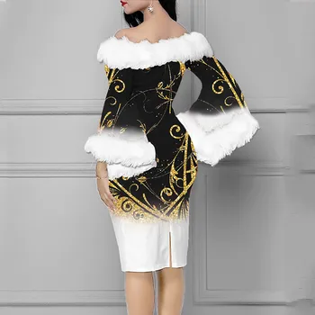 Рождественское вечернее платье с открытыми плечами, женское повседневное платье с воротником и длинным рукавом, модный Рождественский костюм для косплея 2023, Vestidos Robe - Изображение 2  