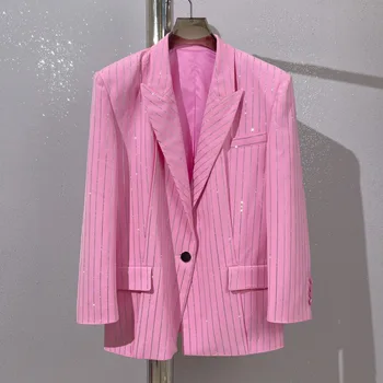 Розовый жакет с бриллиантами, универсальная мода 2023, летняя новинка, хит продаж 0311 - Изображение 1  