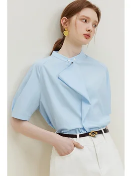 Рубашка с рукавом реглан на ощупь из 3D бумаги FSLE's, женские летние топы 2023, синие женские свободные повседневные женские рубашки, офисные леди - Изображение 1  