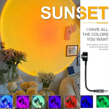 Светодиодная USB-лампа Sunset, Ночник, проектор, украшение для вечеринки по случаю Дня рождения, Портативный светильник настроения для фотосъемки стен в спальне, гостиной. - Изображение 1  