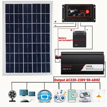 Система солнечных батарей мощностью 1000 Вт, Солнечная панель, контроллер заряда 60A, Комплект солнечного инвертора, Чемодан с солнечной панелью для выработки электроэнергии. - Изображение 1  
