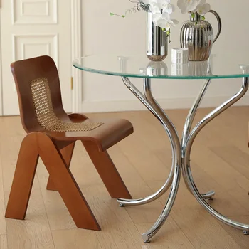 Средневековый обеденный стул Wabi-sabi Wind Lounge Chair Обеденный стул с изогнутой спинкой в стиле Ретро, Диван-кресло из массива дерева, мебель для дома - Изображение 1  