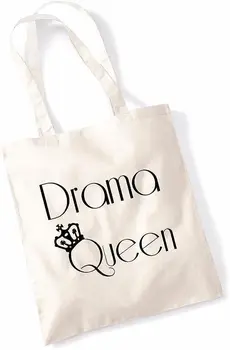Сумка-тоут для женщин с принтом слогана Drama Queen, холщовые сумки для покупателей через плечо - Изображение 1  