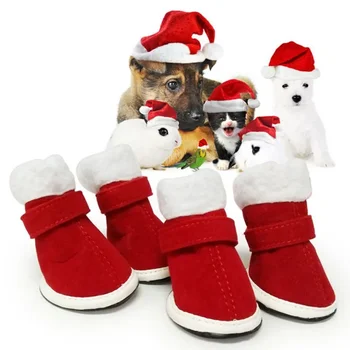 Товары для домашних животных, 4 шт. Зимняя обувь для собак, противоскользящие зимние ботинки для маленьких собак, толстые носки для кошек и щенков, сохраняющие тепло  - Изображение 1  