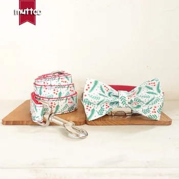 Уникальный дизайн MUTTCO модный галстук-бабочка ошейник для собак ручной работы с рождественскими листьями ошейник для собак и поводок с бантом UDC096 - Изображение 1  