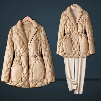 Хлопковая куртка из коллекции Waist, воротник для костюма, пуховая хлопковая куртка средней длины, Хлопковая куртка, Женская новая зимняя куртка - Изображение 2  