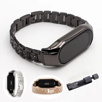 Черный браслет для Xiaomi Mi Band 5/6, регулируемый металлический ремешок Mi Band 5 6, блестящий ремешок для часов для женщин, нарядный сплав - Изображение 1  