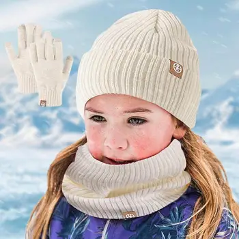 Шапка и перчатки для девочек, комплект шапок-шарфов для холодной погоды, теплые перчатки-бини из мягкой вязки, шарф для кемпинга и путешествий - Изображение 2  