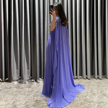 Элегантное фиолетовое вечернее платье трапециевидной формы Amanda, сексуальное шифоновое платье для выпускного вечера с V-образным вырезом и складками 2024 года, вечернее платье трапециевидной формы со складками. - Изображение 2  